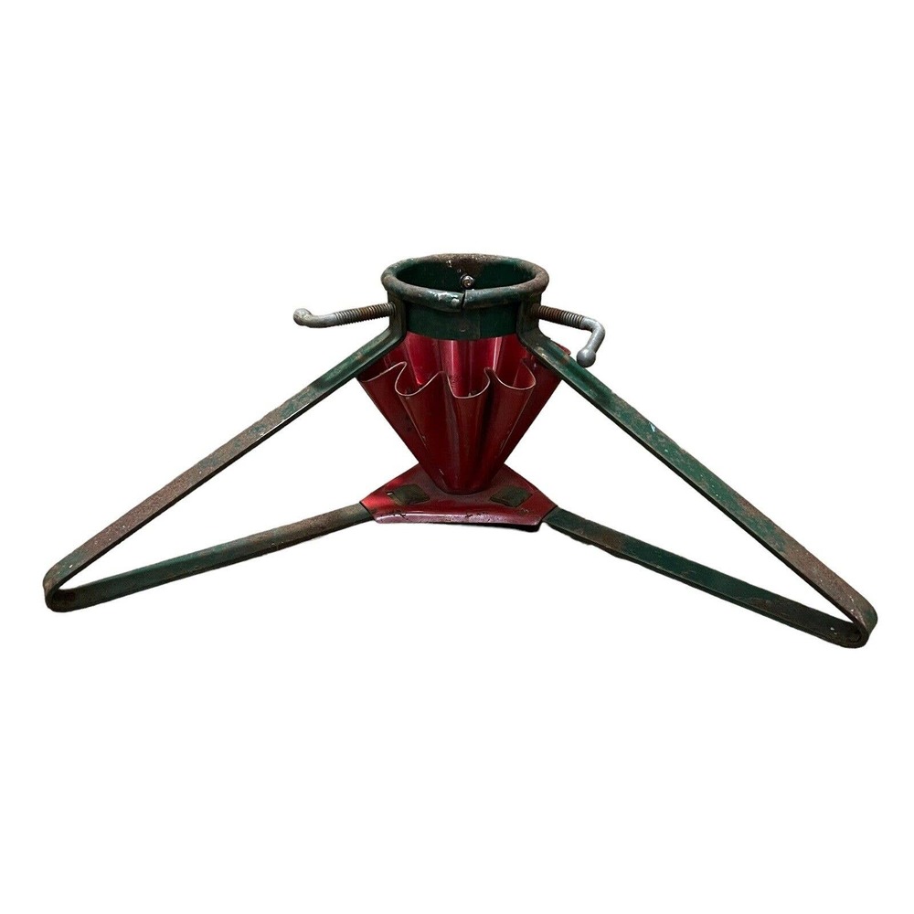 S&B Mfg. Co Milwaukee Christmas Tree Stand Fluted Red Green Metal Vintage 1950’s